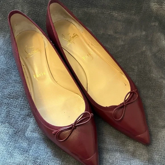 Christian Louboutin Women's Burgundy Ballet Flats - Picture 2 of 9